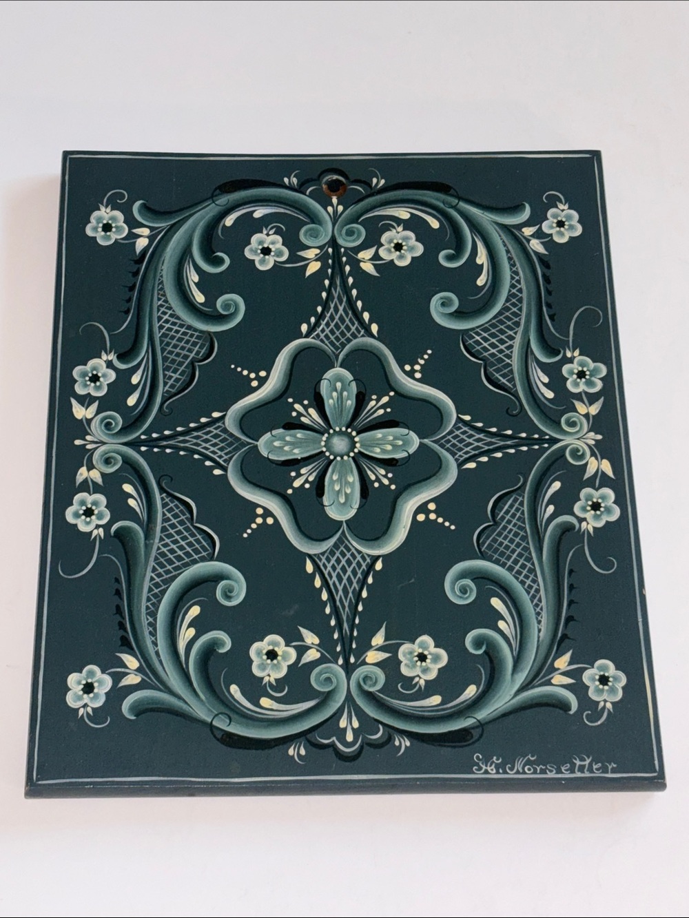 Rosemaling Artwork Nordic Painting on Wood Blue Rosemaling Frozen Home Decor